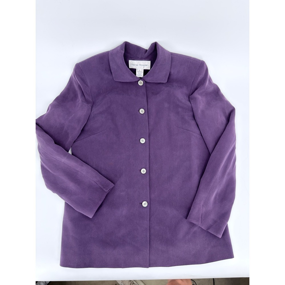 Rena Rowan Silk Jacket Button 90s Vintage Womens Size 6 Purple Sandwashed Silk